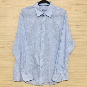 Tasso Elba Light Blue Striped Floral Long Sleeve Collared Button Down Shirt XL